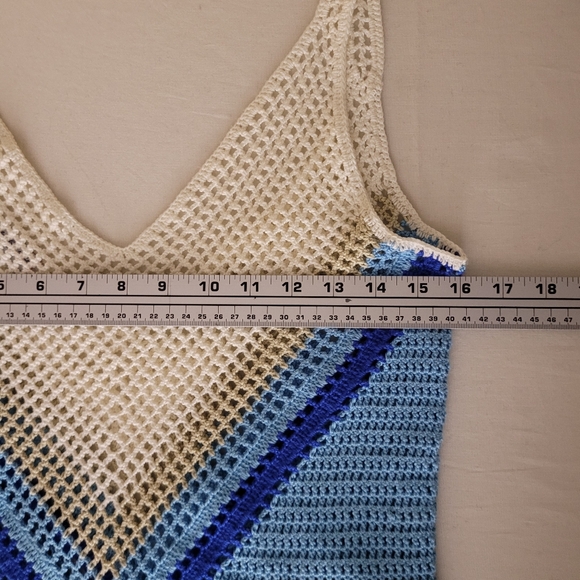 My Beachy Side XS Crochet Colorblock Cover Up Mini Bodycon Dress Chevron - Picture 4 of 5